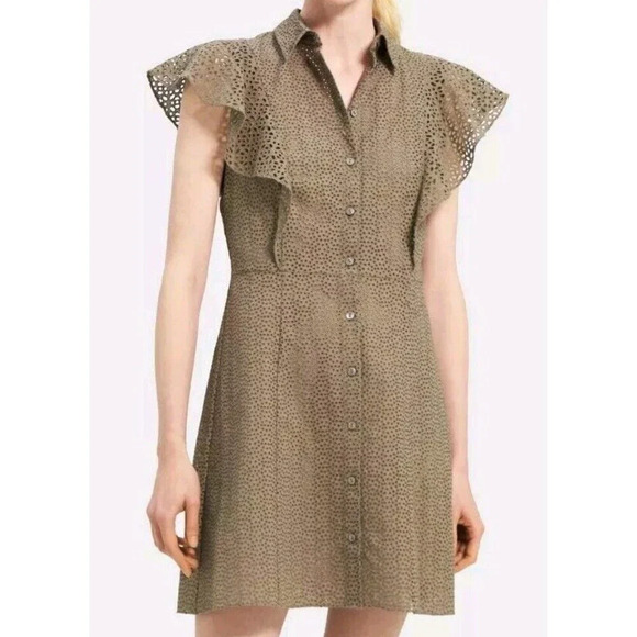 Theory Dresses & Skirts - THEORY Button Down Ruffle  Eyelet Cotton Deess Size 8 With Slip